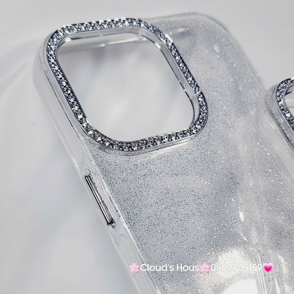 Case Ốp điện thoại iPhone Trong Kim Tuyến Đính đá viền camera Bling Bling iPhone 11/12/13/14/15/16/Pro/Promax
