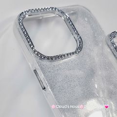 Case Ốp điện thoại iPhone Trong Kim Tuyến Đính đá viền camera Bling Bling iPhone 11/12/13/14/15/16/Pro/Promax