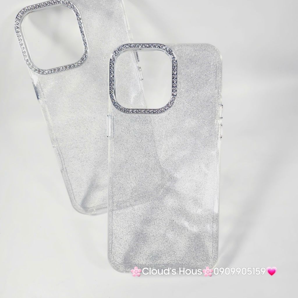 Case Ốp điện thoại iPhone Trong Kim Tuyến Đính đá viền camera Bling Bling iPhone 11/12/13/14/15/16/Pro/Promax