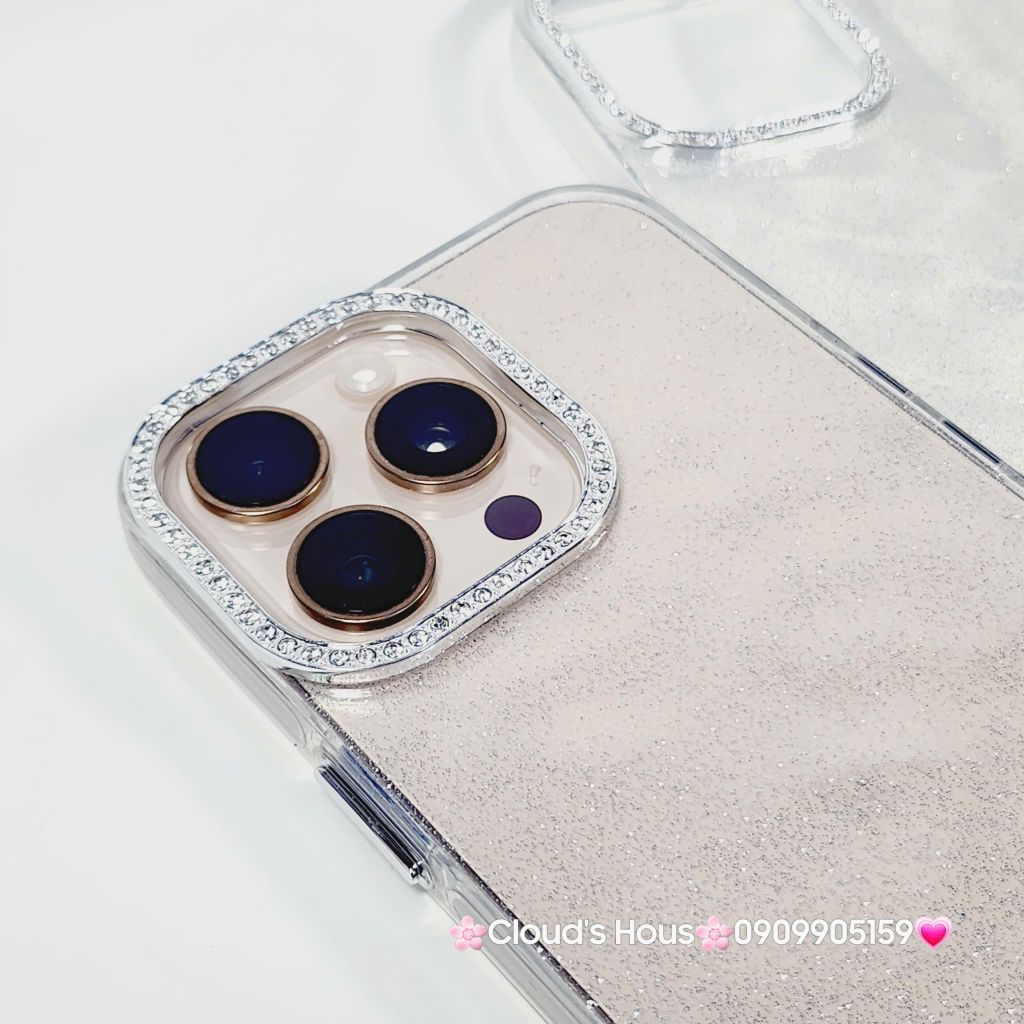 Case Ốp điện thoại iPhone Trong Kim Tuyến Đính đá viền camera Bling Bling iPhone 11/12/13/14/15/16/Pro/Promax