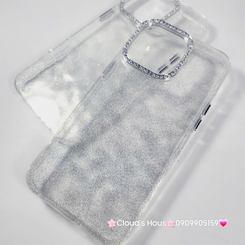 Case Ốp điện thoại iPhone Trong Kim Tuyến Đính đá viền camera Bling Bling iPhone 11/12/13/14/15/16/Pro/Promax