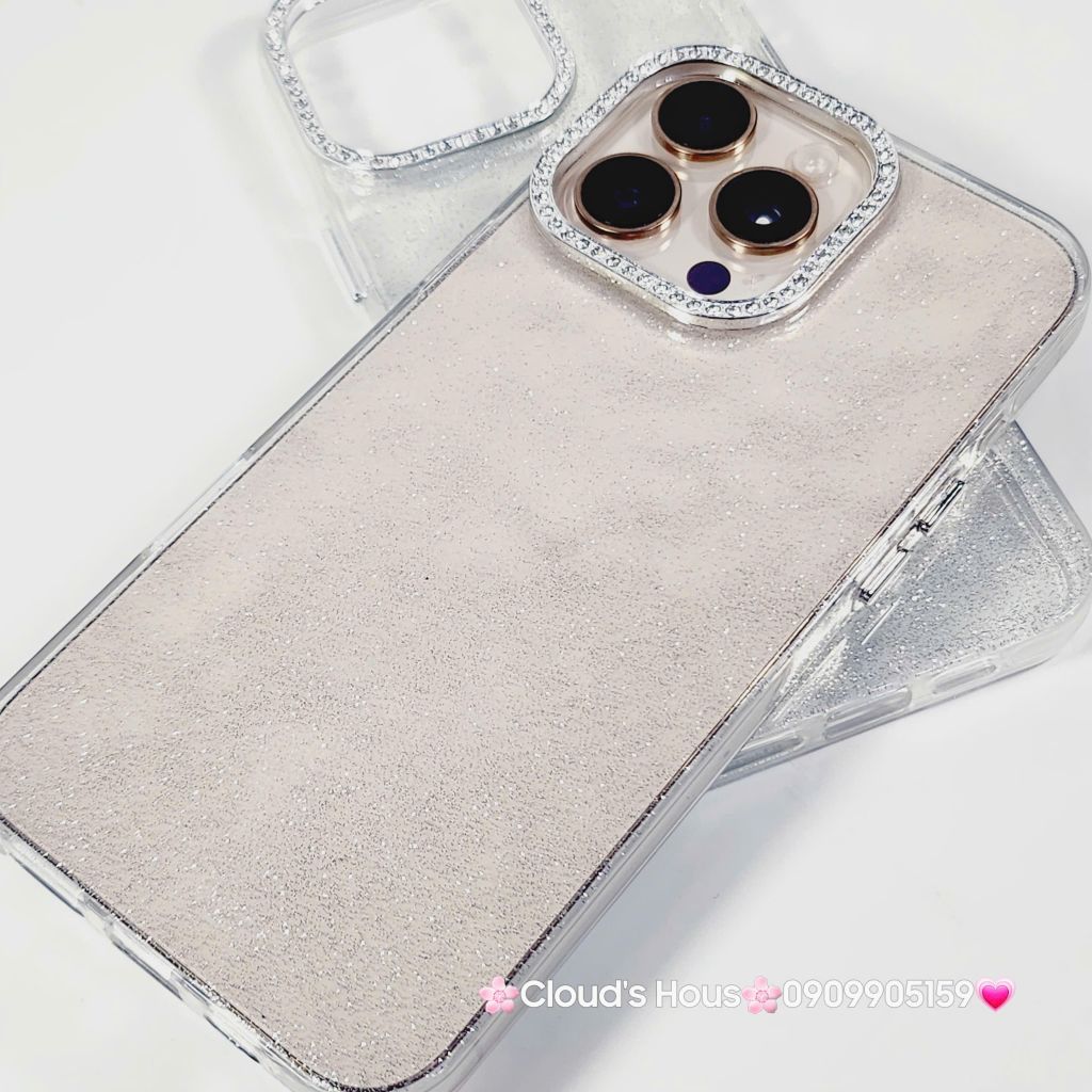 Case Ốp điện thoại iPhone Trong Kim Tuyến Đính đá viền camera Bling Bling iPhone 11/12/13/14/15/16/Pro/Promax