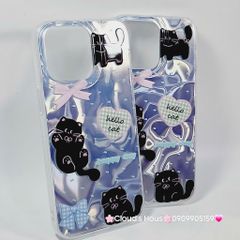 Case Ốp điện thoại iPhone Mèo Đen Hologram 3D Hello Cat iPhone 11/12/13/14/15/16/Pro/Promax
