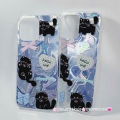 Case Ốp điện thoại iPhone Mèo Đen Hologram 3D Hello Cat iPhone 11/12/13/14/15/16/Pro/Promax