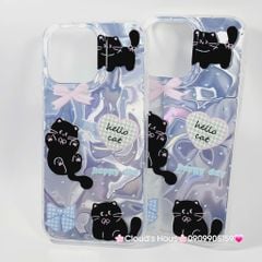 Case Ốp điện thoại iPhone Mèo Đen Hologram 3D Hello Cat iPhone 11/12/13/14/15/16/Pro/Promax