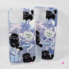 Case Ốp điện thoại iPhone Mèo Đen Hologram 3D Hello Cat iPhone 11/12/13/14/15/16/Pro/Promax