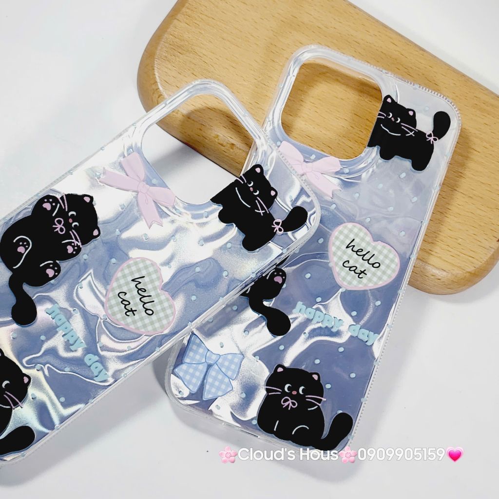 Case Ốp điện thoại iPhone Mèo Đen Hologram 3D Hello Cat iPhone 11/12/13/14/15/16/Pro/Promax