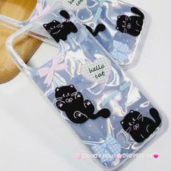 Case Ốp điện thoại iPhone Mèo Đen Hologram 3D Hello Cat iPhone 11/12/13/14/15/16/Pro/Promax