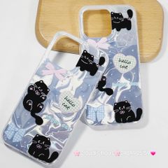 Case Ốp điện thoại iPhone Mèo Đen Hologram 3D Hello Cat iPhone 11/12/13/14/15/16/Pro/Promax