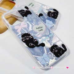 Case Ốp điện thoại iPhone Mèo Đen Hologram 3D Hello Cat iPhone 11/12/13/14/15/16/Pro/Promax
