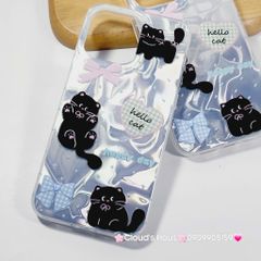 Case Ốp điện thoại iPhone Mèo Đen Hologram 3D Hello Cat iPhone 11/12/13/14/15/16/Pro/Promax