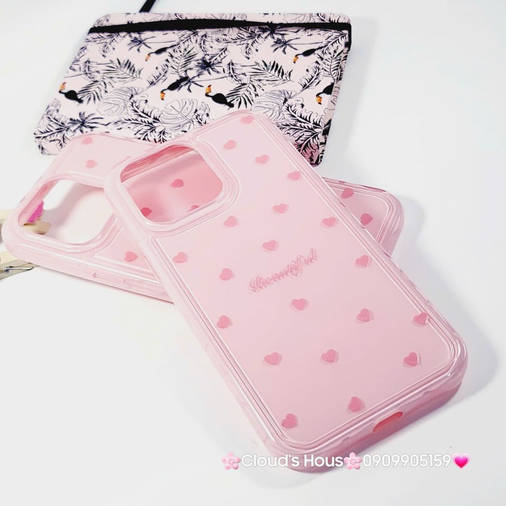 Case Ốp điện thoại iPhone Phao Hồng Trái Tim Viền Kim cương chất dẻo  iPhone 12/13/14/15/16/Plus/Pro/Promax