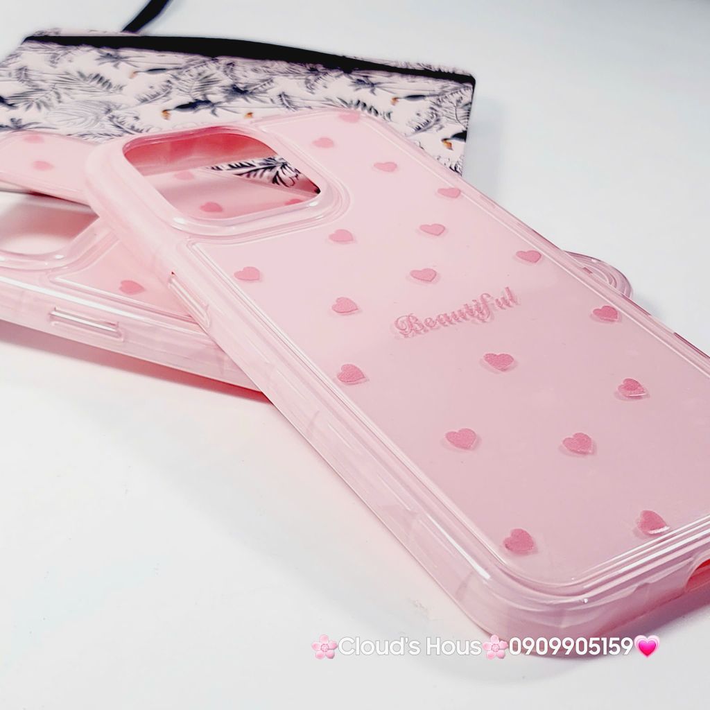 Case Ốp điện thoại iPhone Phao Hồng Trái Tim Viền Kim cương chất dẻo  iPhone 12/13/14/15/16/Plus/Pro/Promax