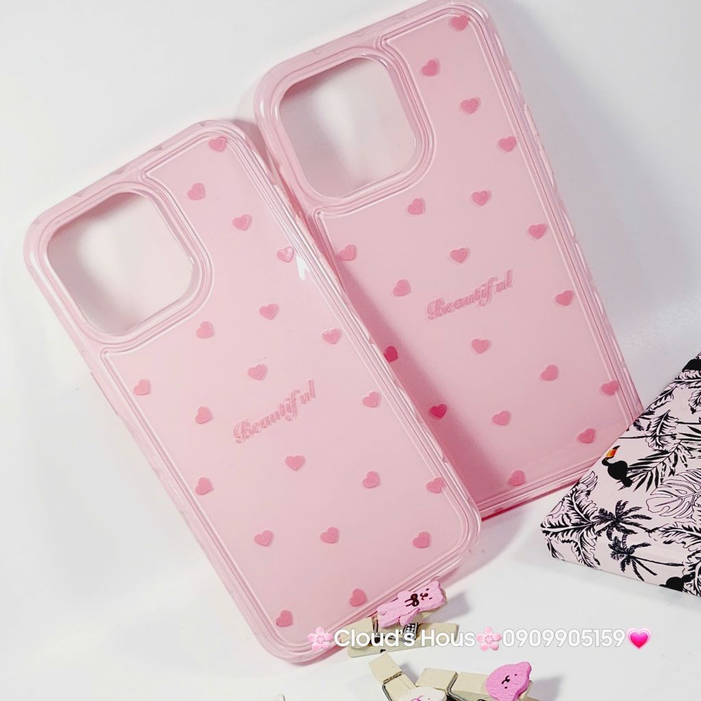 Case Ốp điện thoại iPhone Phao Hồng Trái Tim Viền Kim cương chất dẻo  iPhone 12/13/14/15/16/Plus/Pro/Promax