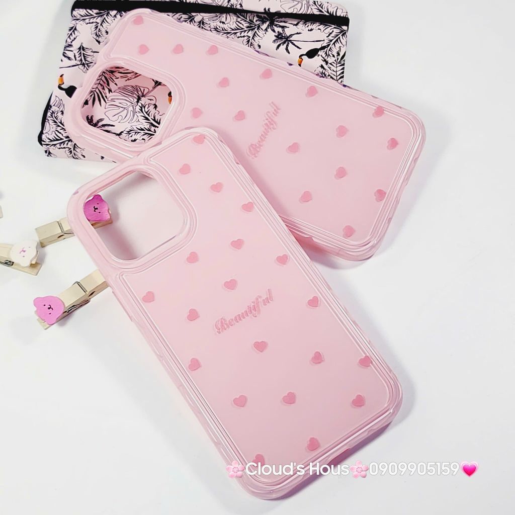Case Ốp điện thoại iPhone Phao Hồng Trái Tim Viền Kim cương chất dẻo  iPhone 12/13/14/15/16/Plus/Pro/Promax