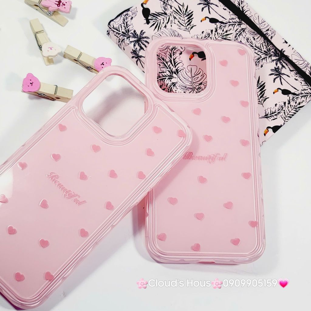Case Ốp điện thoại iPhone Phao Hồng Trái Tim Viền Kim cương chất dẻo  iPhone 12/13/14/15/16/Plus/Pro/Promax