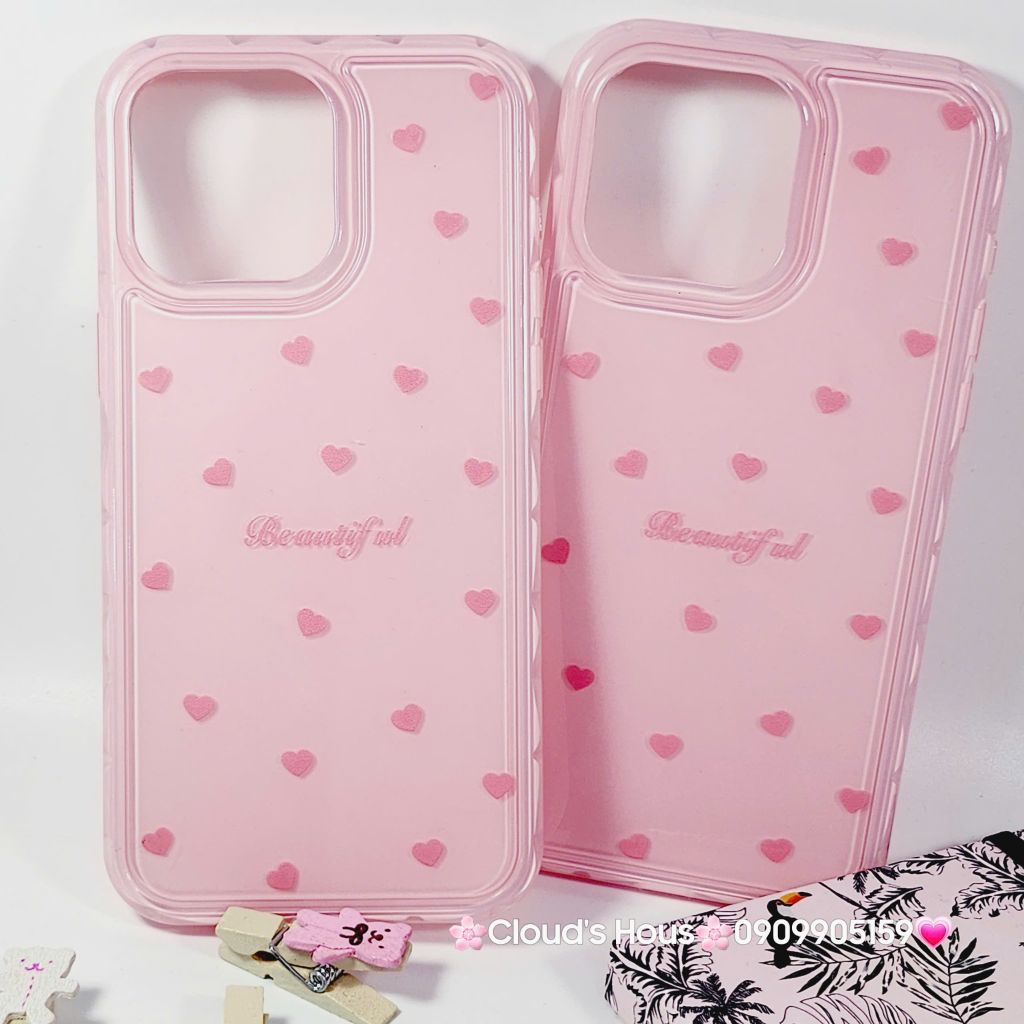 Case Ốp điện thoại iPhone Phao Hồng Trái Tim Viền Kim cương chất dẻo  iPhone 12/13/14/15/16/Plus/Pro/Promax