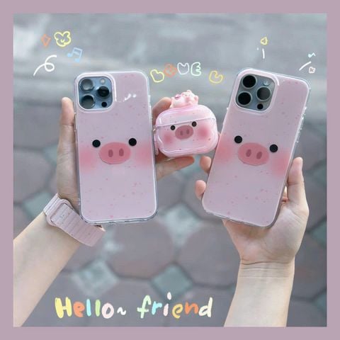Case Ốp điện thoại iPhone HEO HỒNG KUTE Nền 2 lớp iPhone 11/12/13/14/15/Pro/Promax