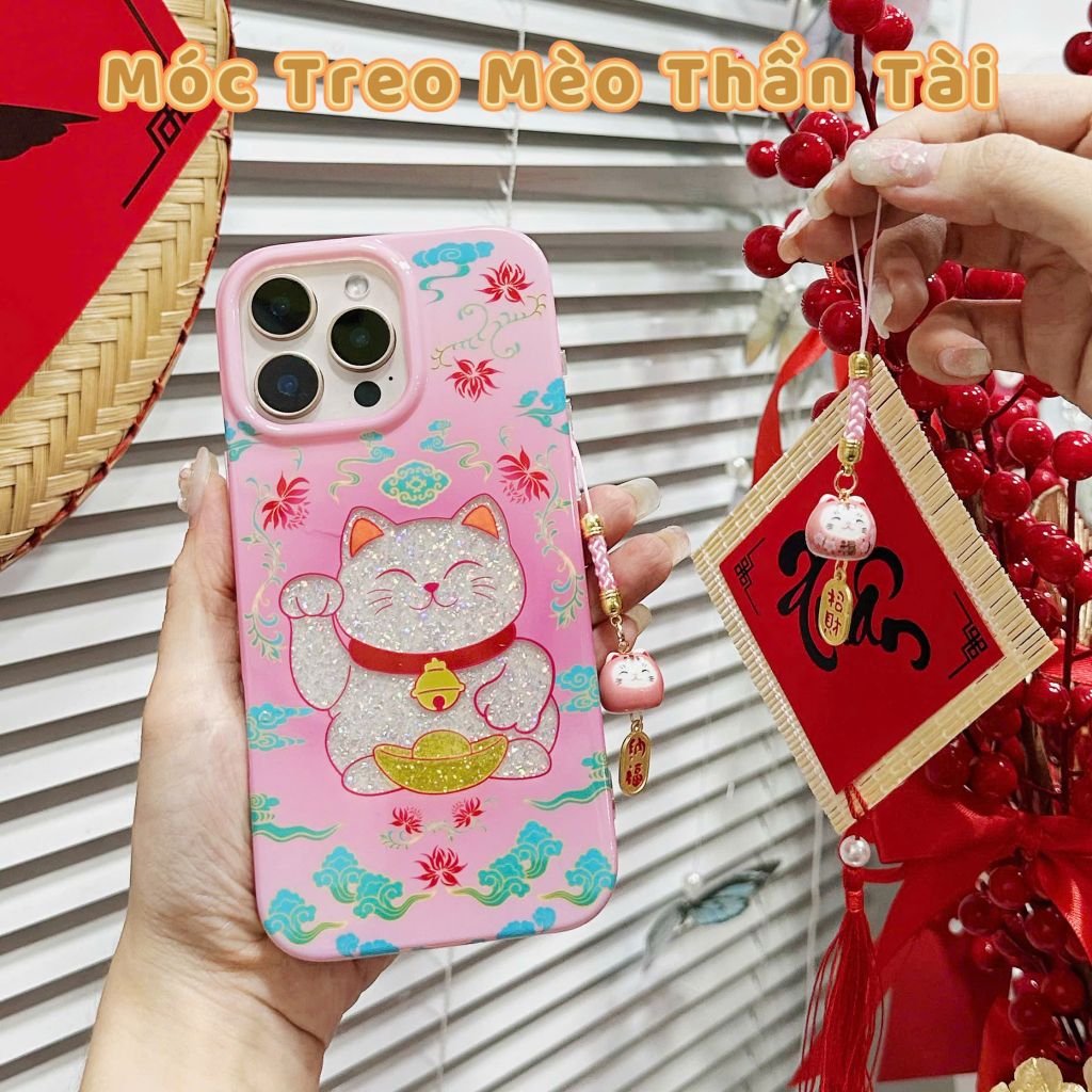 Móc Điện Thoại Móc Túi Phụ Kiện Đẹp Mèo Thần Tài Mini chất liệu sứ