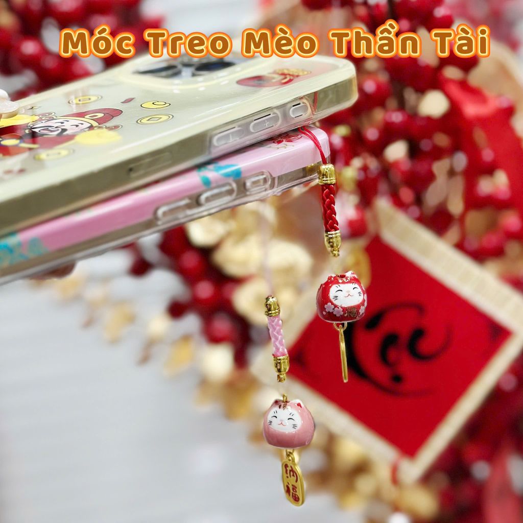 Móc Điện Thoại Móc Túi Phụ Kiện Đẹp Mèo Thần Tài Mini chất liệu sứ
