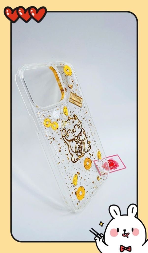 Case Ốp điện thoại iPhone Mèo May Mắn thỏi vàng trong dẻo iPhone 11/12/13/14/15/16/Pro/Promax TẾT