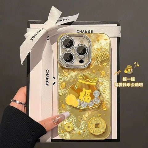 Case Ốp điện thoại iPhone TÚI TIỀN thỏi vàng lông vũ iPhone 11/12/13/14/15/16/Pro/Promax TẾT