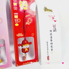 Móc treo điện thoại Thần Tài Mini Có Chuông, dây chỉ đỏ Đài Loan (TAIWAN)