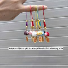Móc Điện Thoại Móc Túi Phụ Kiện Đẹp Mèo Thần Tài Mini chất liệu sứ