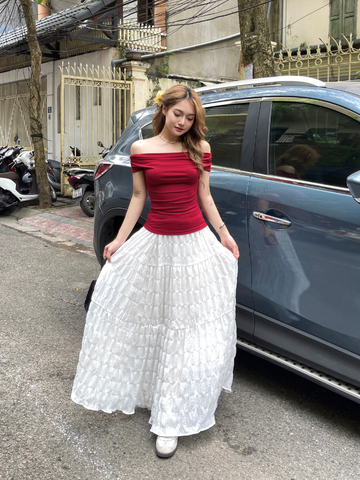 Chân váy dài trắng Ella Skirt CVT02 dáng xòe - Uni By Heart