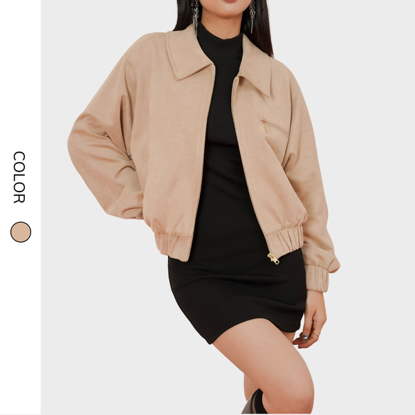 Áo khoác bomber nữ Lisa AD001 dáng ngắn croptop, chất liệu da lộn dày