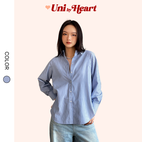 Áo sơ mi nữ Pearl Shirt SMI024 dài tay kẻ sọc, form rộng, màu xanh dương - Uni By Heart