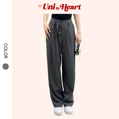 Quần dài suông Lusia Pants QD020 cạp cao, họa tiết kẻ sọc, dáng rộng, form thụng, kèm dây đai - Uni By Heart