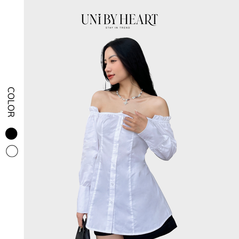 Áo trễ vai Elly Shirt SMI020 thiết kế dây chiết ly eo, kiểu dáng áo váy, tay dài trẻ trung - Uni By Heart