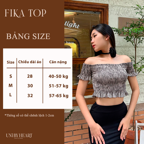 Áo croptop trễ vai Fika Top ATV04 vải kẻ caro mềm mại, co giãn, tay áo xòe cách điệu - Uni By Heart