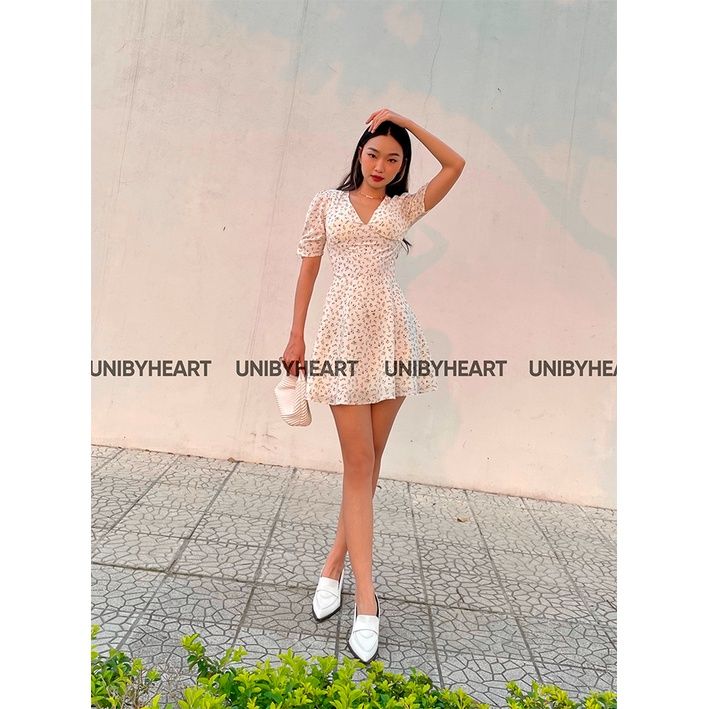 Váy hoa nhí tay bồng cổ tim Amy Dress VH001 tôn dáng nhẹ nhàng thanh lịch - Uni By Heart