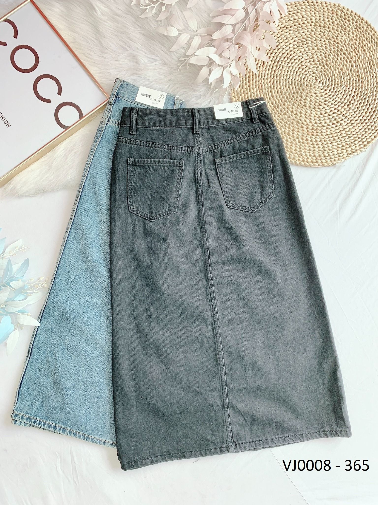 Chân váy jean dài xẻ trước CVJ00031