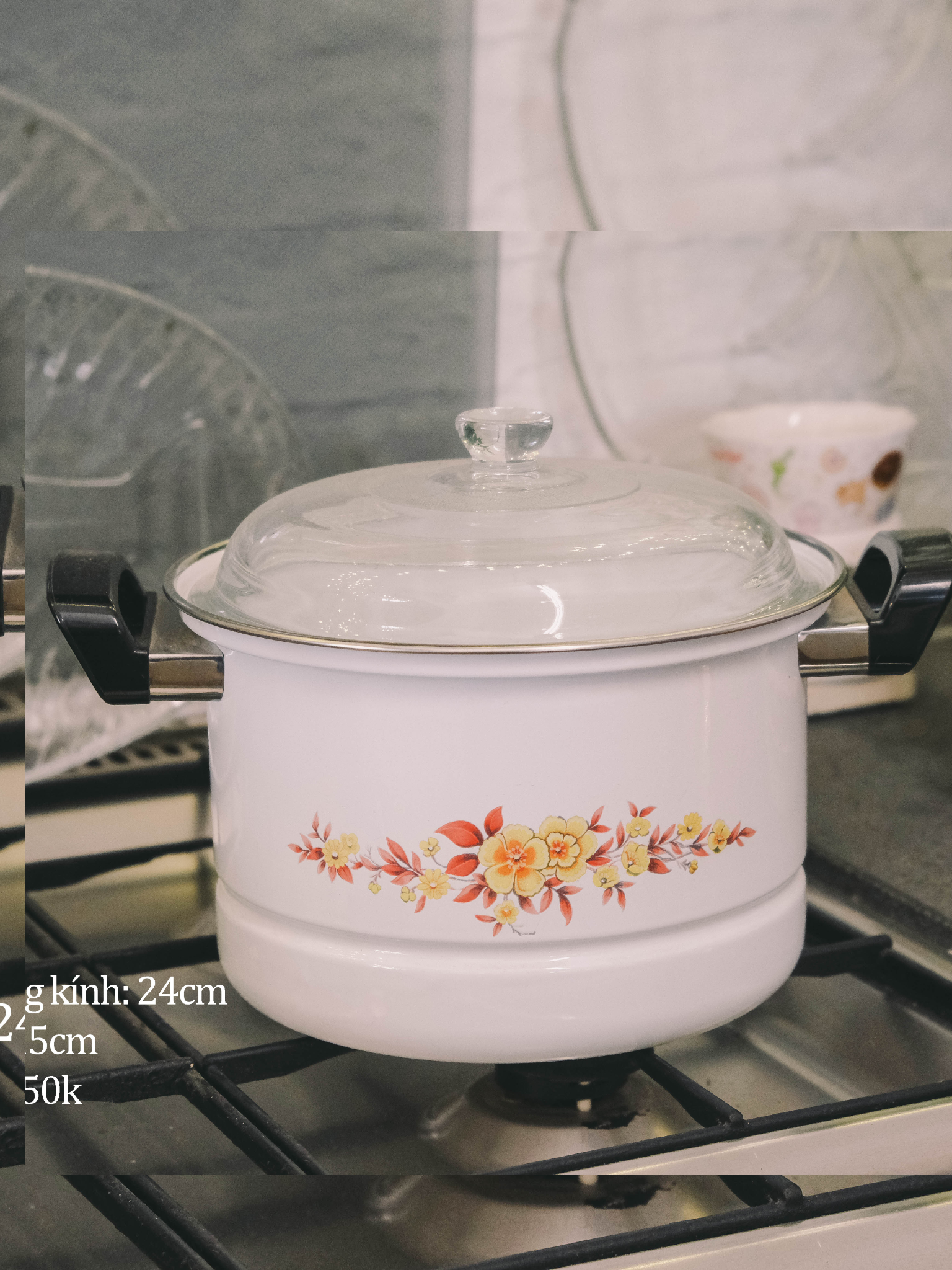 Nồi hoa vàng đỏ (nắp thủy tinh)