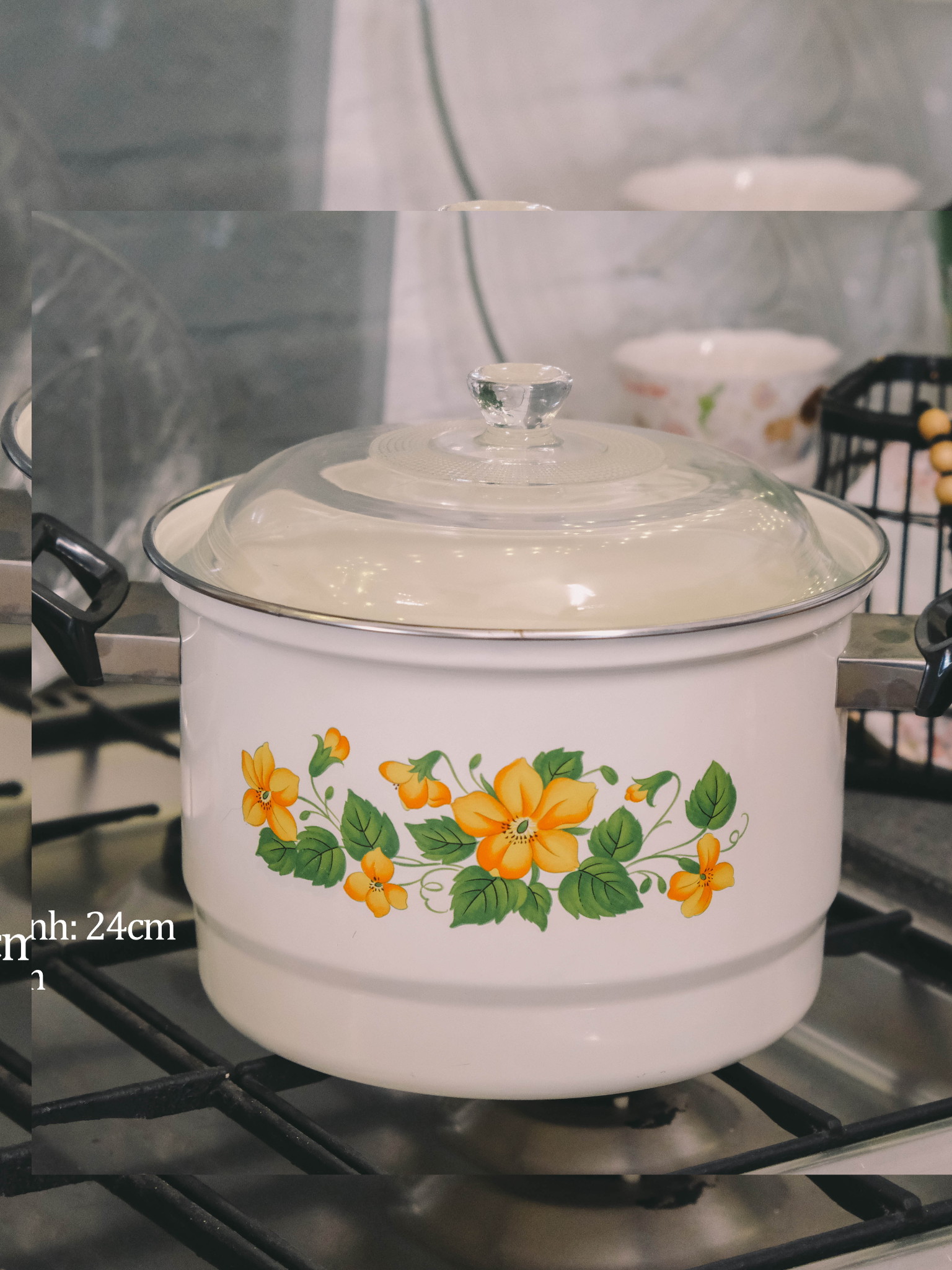 Nồi hoa cam xanh lá (nắp thủy tinh)