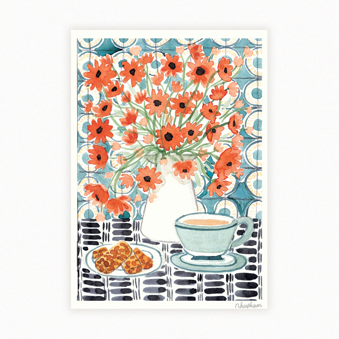 Tranh Daisies and Tea - khổ A4