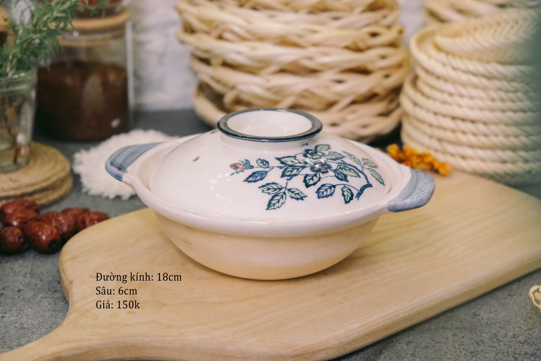 Nồi đất hoa xanh (nhỏ)