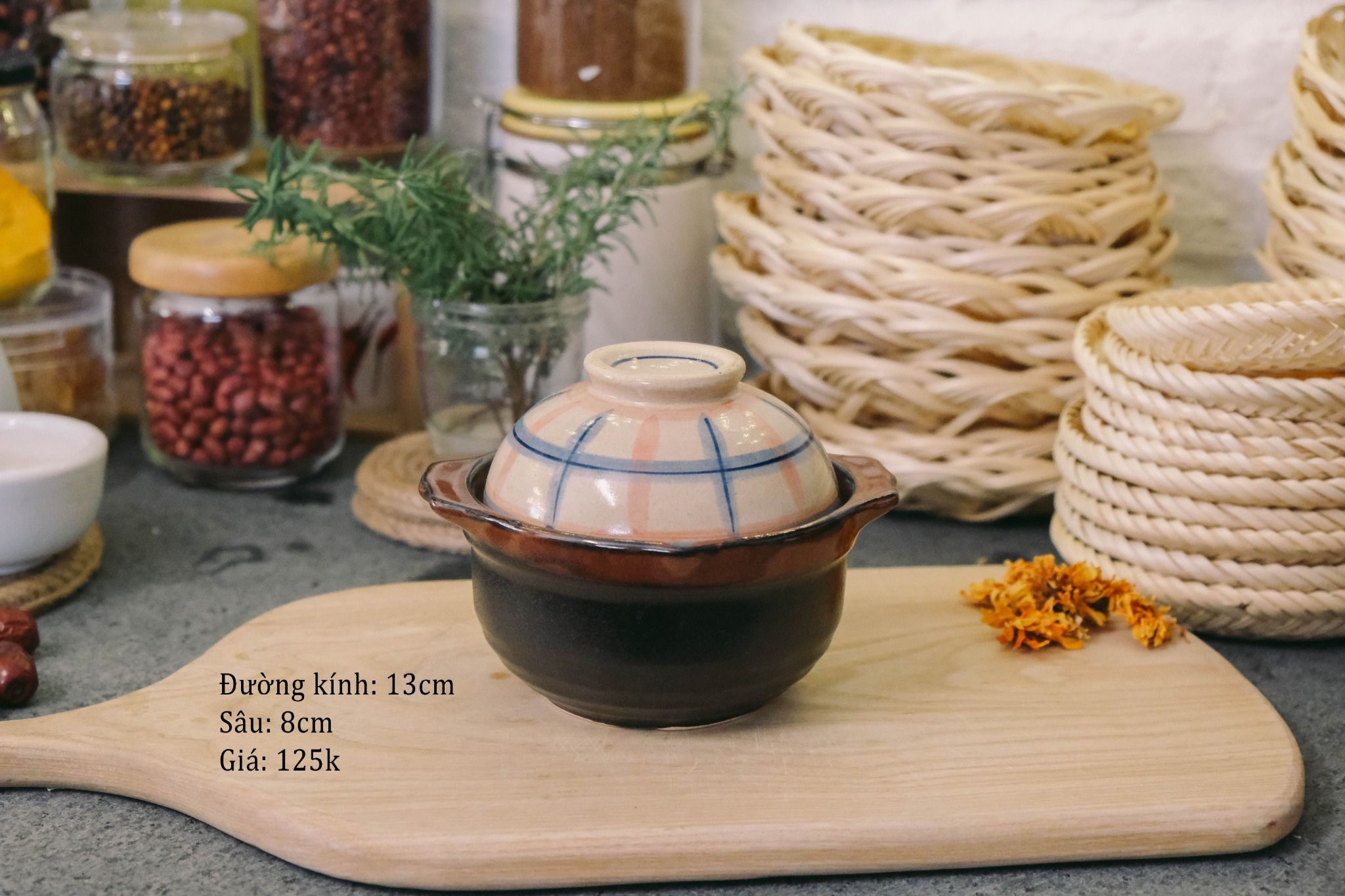 Nồi đất nắp caro