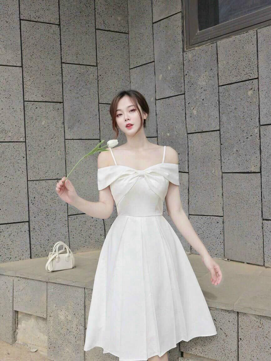 Váy trắng trễ vai bèo tầng đầm babydoll công chúa xòe bồng bềnh chất voan  2 lớp phong cách hàn quốc XƯỞNG MAY BQ  MixASale