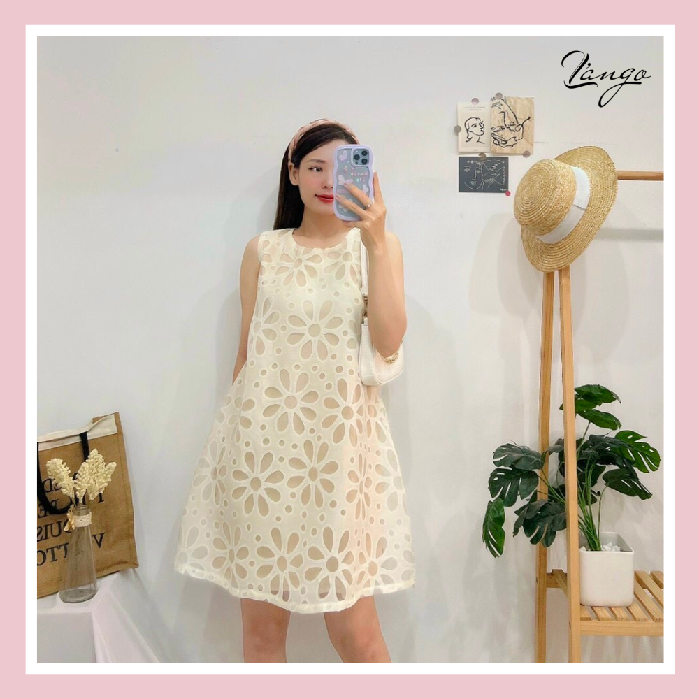 43025N93  Đầm tơ nâu cổ nhún V dáng xòe nhún 3 tầng Thời trang nữ Toson