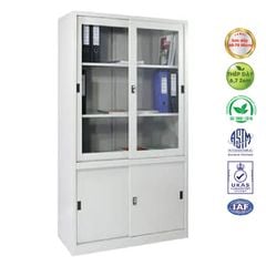 Tủ Sắt 2 Cánh Kính Lùa Trên 2 Cánh Sắt Lùa Dưới TL03