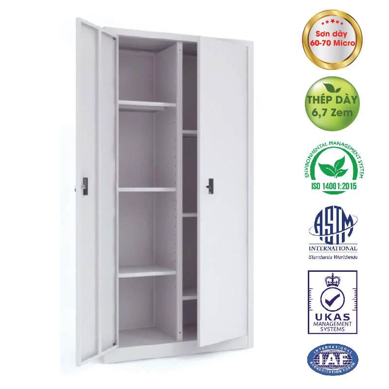 Tủ Sắt Rộng 915mm 2 Cánh Mở 6 Đợt 2 Khóa Tròn TS01 KT