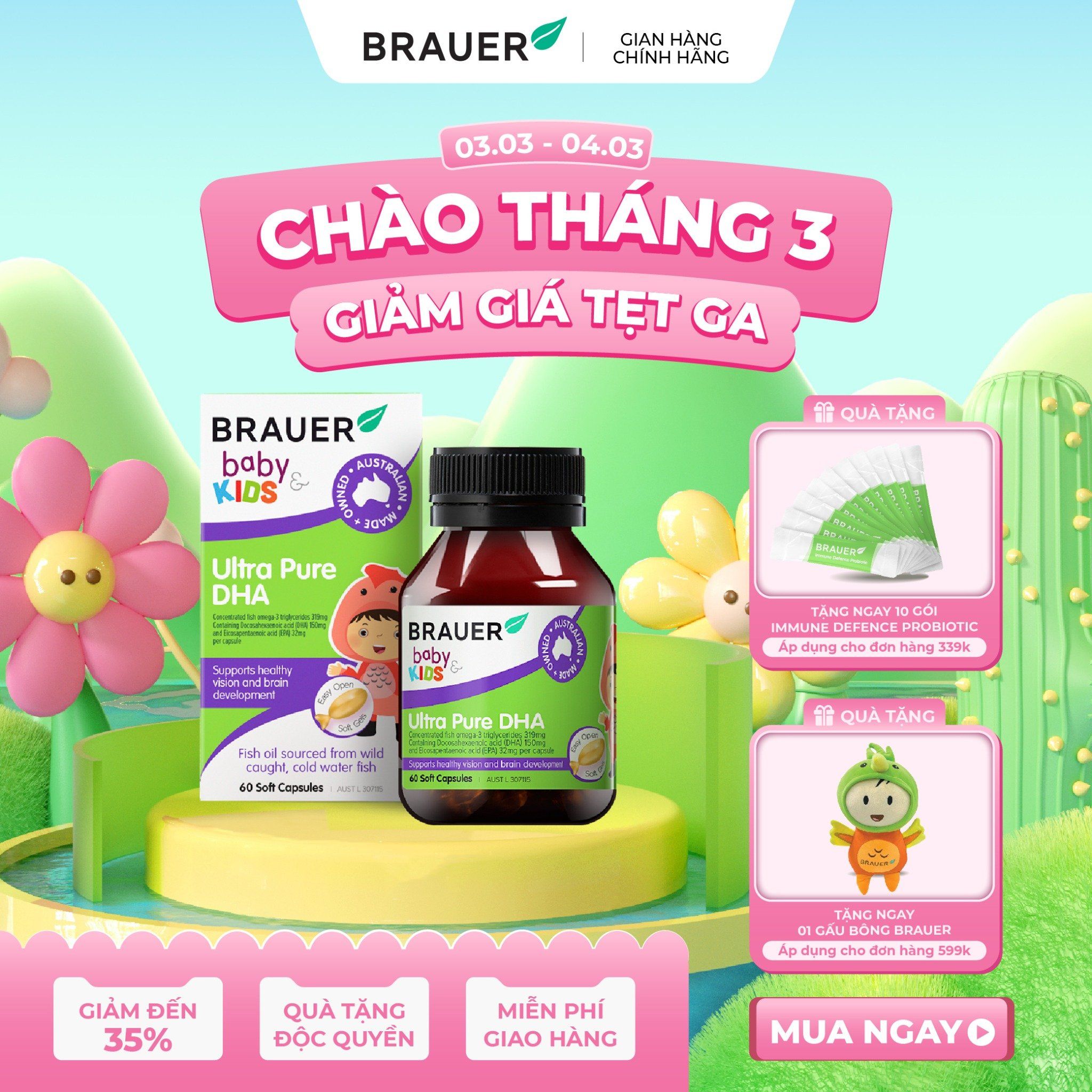  Vitamin BRAUER Ultra Pure DHA - Bổ sung DHA tinh khiết cho trẻ từ 7 tháng (60 viên nang) 