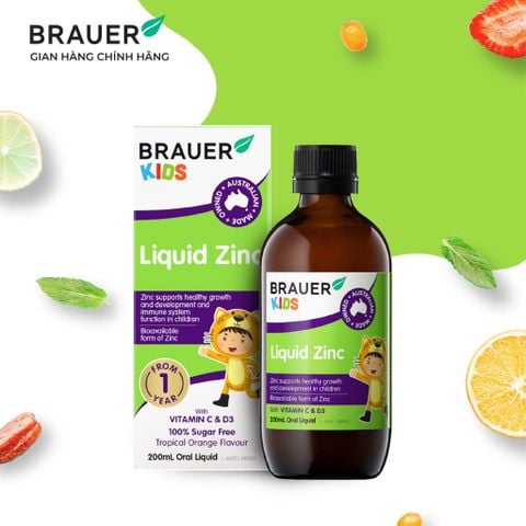  Thực phẩm bảo vệ sức khỏe Brauer  Kids Liquid Zinc 