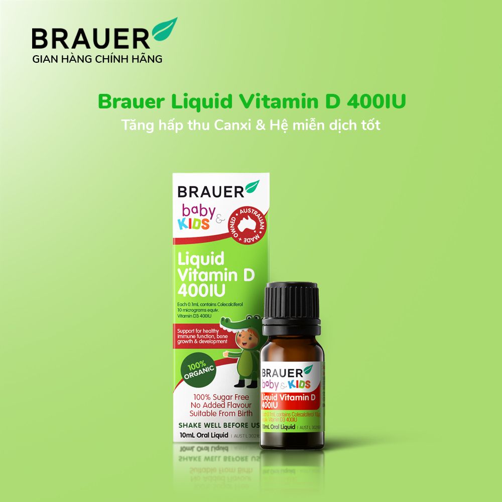  Siro BRAUER Liquid Vitamin D 400IU cho trẻ sơ sinh trở lên (10ml) 