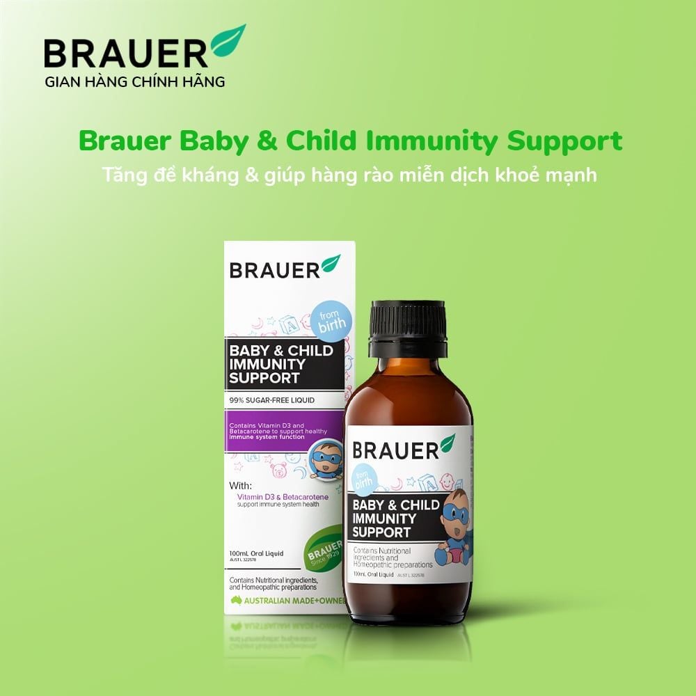  Siro BRAUER Baby & Child Immunity Support - Hỗ trợ Tăng cường Hệ miễn dịch & Đề kháng (100ml) 