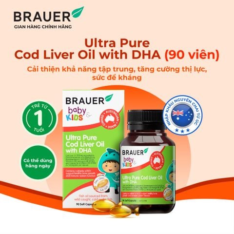  Thực phẩm bảo vệ sức khỏe BRAUER BABY & KIDS ULTRA  PURE COD LIVER OIL WITH DHA 